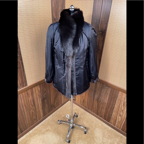Beautiful Brown Corduroy Mink & Black Fox Fur Collar Jacket Coat XS - Picture 6 of 10